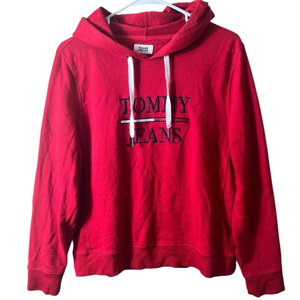 Tommy Hilfiger Tommy Jeans‎ Red Pullover Hoodie Logo Sweatshirt Small Retro Y2K